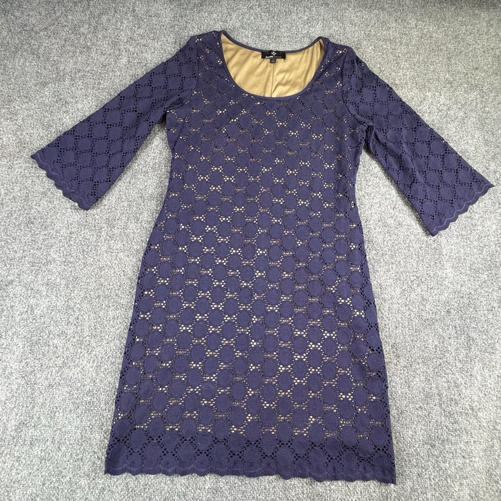 Ronni Nicole Dress Women's 12 Navy Lace Shift Cocktail Wedding Guest Career Boho